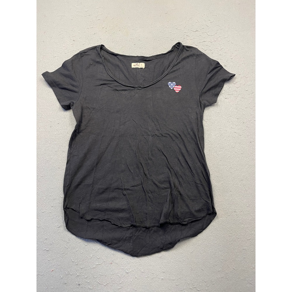 Hollister T Shirt Jersey Black Patriotic Hearts Large Womens